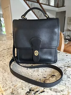 Vintage Coach Station Bag #5130 Black Leather & Brass W/Crossbody Strap USA • $71