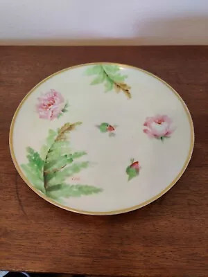 Vintage Ginori Italy Decorative Plate Hand Painted Pink Roses 7 3/4 Inch Gold • $10