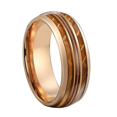 8mm Guitar String Band Whisky Barrel Wood Ring For Wedding Engagement • $21.75