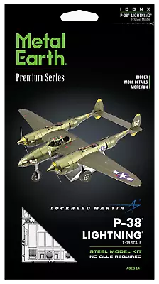 Fascinations ICONX Lockheed P-38 LIGHTNING Aircraft Metal Earth Model Kit ICX143 • $20.95