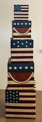 WARREN KIMBAL  Colonial Flag  Nesting Stacked Boxes (5) Americana Amcal  EXCLNT! • $35.99