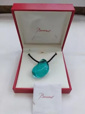 Baccarat France GALET Crystal Pendant Necklace & 925 Silver Tip Cord - Turquoise • £139