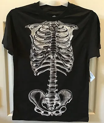$9.89 • Buy New Mens S M L XL 2XL 3XL Skeleton Torso Rib Cage Halloween Black Anatomy Shirt