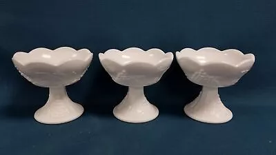 3 Vintage White Milk Glass Grape Leaves Pedestal Footed Candle Holders^ • $7.99