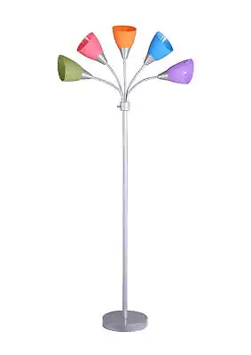 5 Light Floor Lamp Multi-Color Shades Metal Silver Finish ModernYoung Adult • $22.47