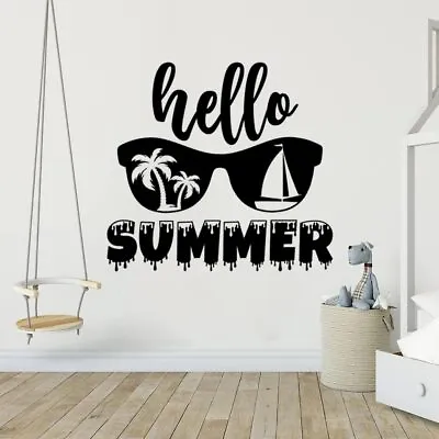 Hello Summer Quotes Wall Decals Vinyl Summer Sign Murals Palm Tree Stickers • $7.69