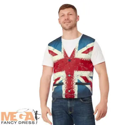 Mens Union Jack Waistcoat Fancy Dress Queens Jubilee Party Adults Fun Costume • £16.99