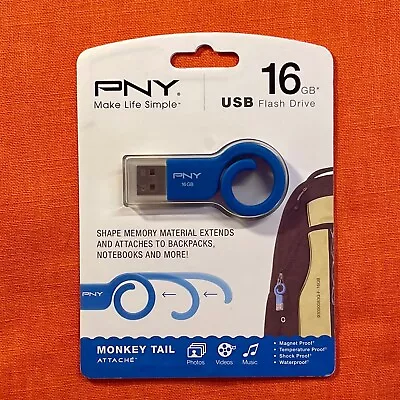 PNY Monkey Tail Attache 16GB USB 2.0 Flash Memory Stick Storage Drive - Blue NEW • $12.98