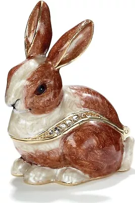 Brown Rabbit Trinket Box Hinged Jeweled Enamel NIB - Beautiful • $31.45