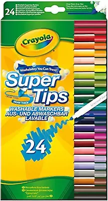 CRAYOLA Supertips Washable Markers Felt Tip Pens In Assorted Colours Pack Of 24 • £7.80
