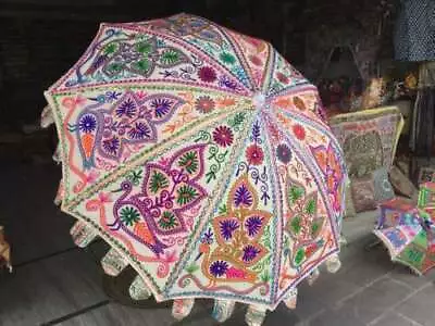 Garden  Indian Outdoor Sun Shade Patio Umbrella 70 Parasol Vintage Embroidered • $161.46