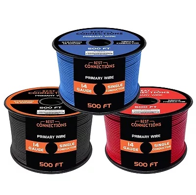 BEST CONNECTIONS 12V Cable 14 Ga Auto Primary Wire 500ft/ea 3-Color Electrical • $104.99