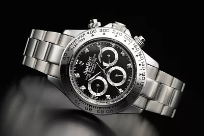 Japan Kraft Automatic Watch With 8 Natural Diamonds Black Panda Chronograph • $231.97