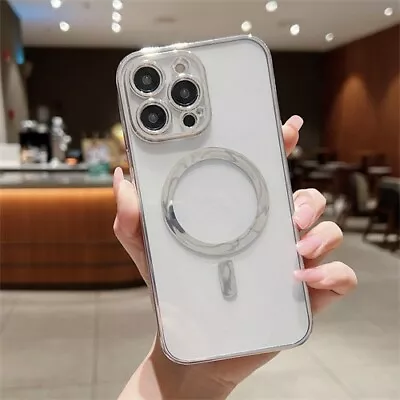 Silver For IPhone 14 Pro Max Magnetic Mag Safe Clear Plating Case Camera Cover • $1.80