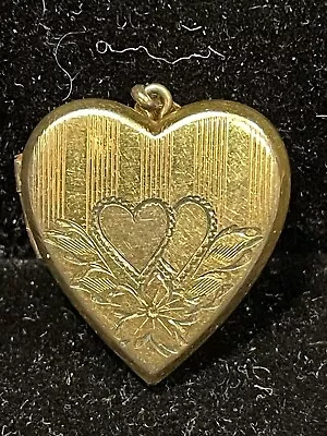 Vintage Victorian Shved & Cohen (S/C) 10KGF Etched Engraved Heart Locket Pendant • $7.99