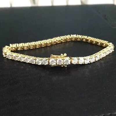 7.00 Ct Round Cut Moissanite Women's 3mm Tennis Bracelet 14K Yellow Gold Finish • $145.74