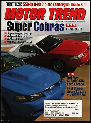 July 2000 Motor Trend Magazine Experimental Mustang Cobra Lamborghini Diablo • $4