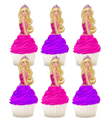 14x EDIBLE Barbie Princess Half Body Wafer Card Cupcake Cake Toppers (uncut) • $6.99