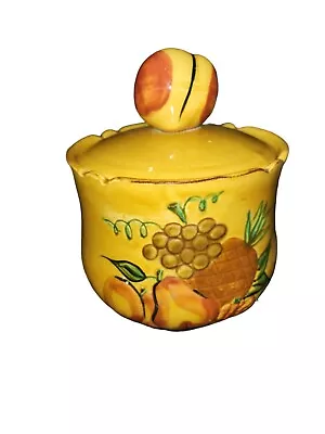 Vintage Cookie Jar Calif USA Pottery 2004 Apple Pear Grapes Retro Gold • $20