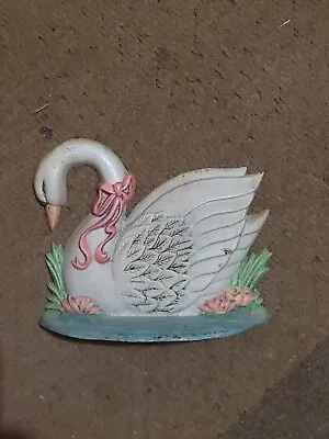 Midwest Of Cannon Falls Cast Iron Door Stop:  White Swan On Blue Pond • $39