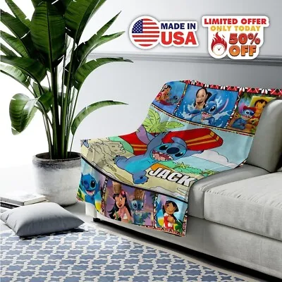 $32.99 • Buy Personalized Stitch Fleece Blanket, Custom Disney Lilo Stitch Blanket