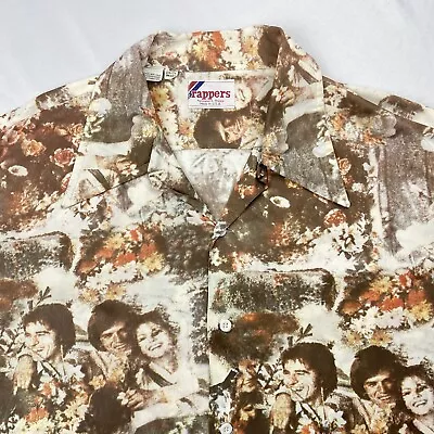 Vtg 70s Polyester Button Shirt Mens XL Long Sleeve Rappers Novelity Print Disco • $34.77