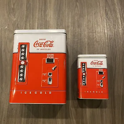 Vintage Coca Cola Tin Storage Cans Vintage Coca Cola Vending Soda Machine 2 Pack • £24.43