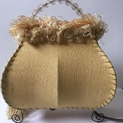 Vintage Gold Purse Feather Trim Table Lamp Bead Handle • $33