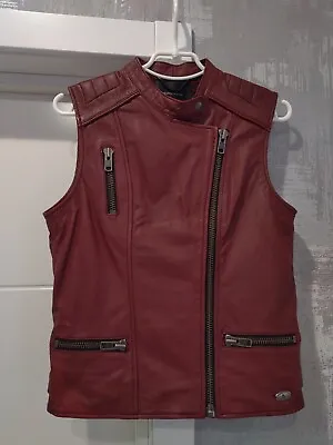 Maison Scotch Womens Vest Garnet Burgundy Sheep Leather Zip Sleeveless Jacket S • $152.15