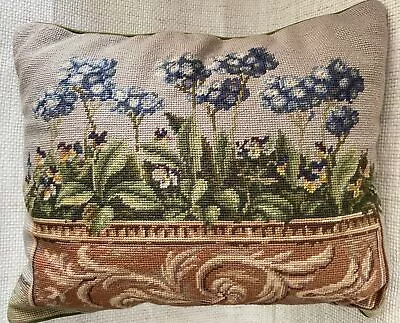 Vintage Wool Needlepoint Velvet Throw Decor Pillow Floral Stunning • $48.66