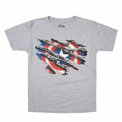 Captain America Boys T-shirt Torn Shield Logo 3-13 Years Marvel Official • £9.99