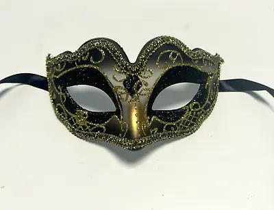 Black & Gold Masquerade Ball Venetian Mask Fancy Dress New Years Eve Ball • £5.50