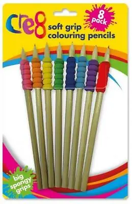 8 SOFT GRIP COLOURING PENCILS - Ideal For Young Children • £2.87