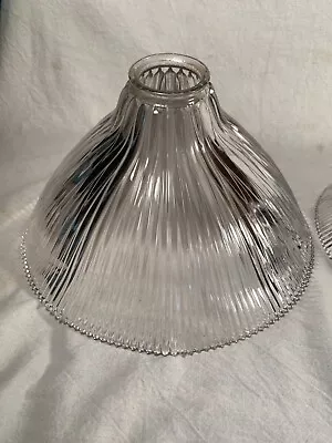 Rare Vintage Angled Offset Holophane Ribbed Pattern Glass Electric Lamp Shade • $38