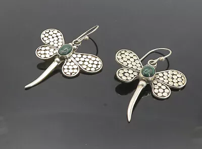 925 Sterling Silver - Vintage Cabochon Jasper Dragonfly Drop Earrings - EG3385 • $35.95