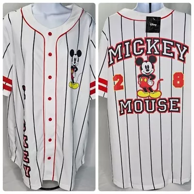 Mickey Mouse Disney Baseball Jersey Unisex L Pinstripe Button Up Pinstripe NEW • $39.99