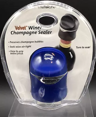 Velvet Wine Champagne Sealer Cork Blue Metrokane By Pollen Design Easy Grip New • $6.36