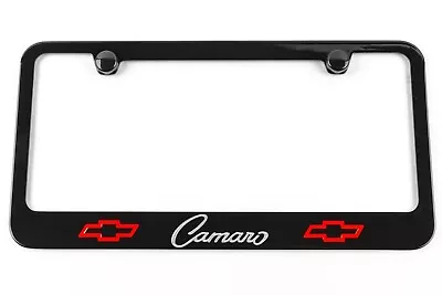 Camaro Bowtie Engraved License Plate Frame Premium Quality Black Metal USA Made • $33.95