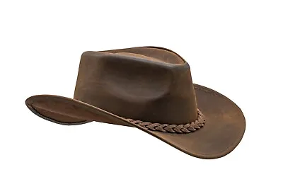 Men And Women Brown Genuine Leather Cowboy Western Hat • $44.99