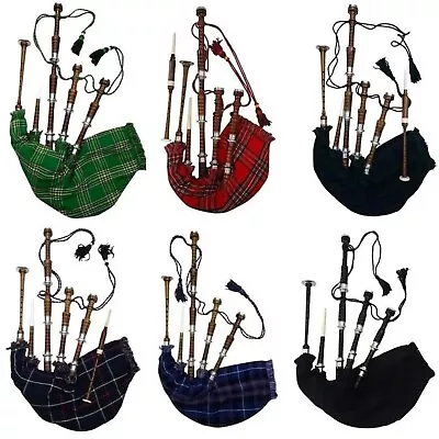 40+ Tartan Brown Rosewood Silver Mounts Bagpipe Great Scottish Highland Bagpipes • $129.99