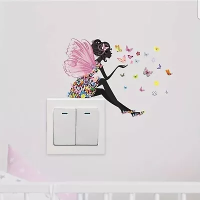 Fairy Butterfly Flowers Light Switch Wall Sticker Girls Room Decoration Pink • £1.55