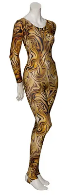 £25 • Buy KDC012 Tiger Animal Print Long Sleeve Stirrup Dance Catsuit By Katz Dancewear