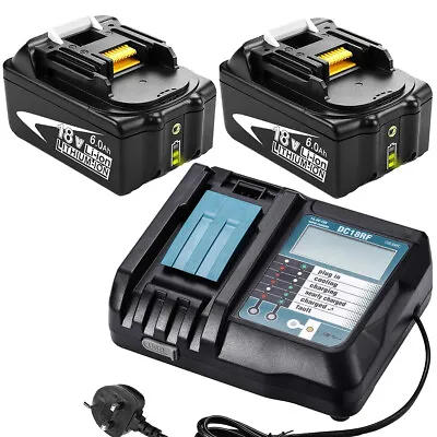 2x 18V 6.0AH Battery For Makita BL1860B BL1850B BL1840B BL1830B LXT+Charger DC18 • £49.98