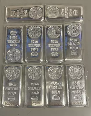 Lot Of 10 Silver 10 Oz Nadir Metal Rafineri Bullion 999.9 Fine Silver Bars • $2724.57