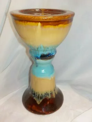 Mission Style Studio Art Pottery Candleholder Drip Glaze Peacock Glaze 9  Signed • $18