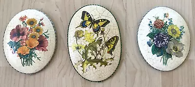Lot Of 3 Vintage Pictures Butterfly Flowers Mini Floral Felt-Backed • $25.97