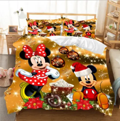 3D Minnie Mickey Christmas Bedding Duvet Cover Queen Comforter Cover PillowCase • £52.61