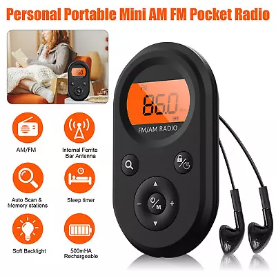 Rechargeable Portable Pocket Digital AM FM Radio LCD Stereo Music News Receiver • $15.98