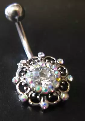 £3.99 • Buy TITANIUM Bar - Crystal Flower - Belly Bar - Length: 6mm 8mm 10mm 12mm 14mm