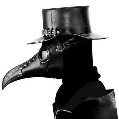 Halloween PU Leather Plague Doctor Mask Costume Bird Long Nose Beak Steampunk • $53.53